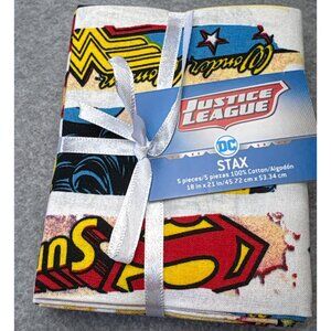 DC Justice League Stax 5 Piece Cotton Fabric Bundle 18"x21"